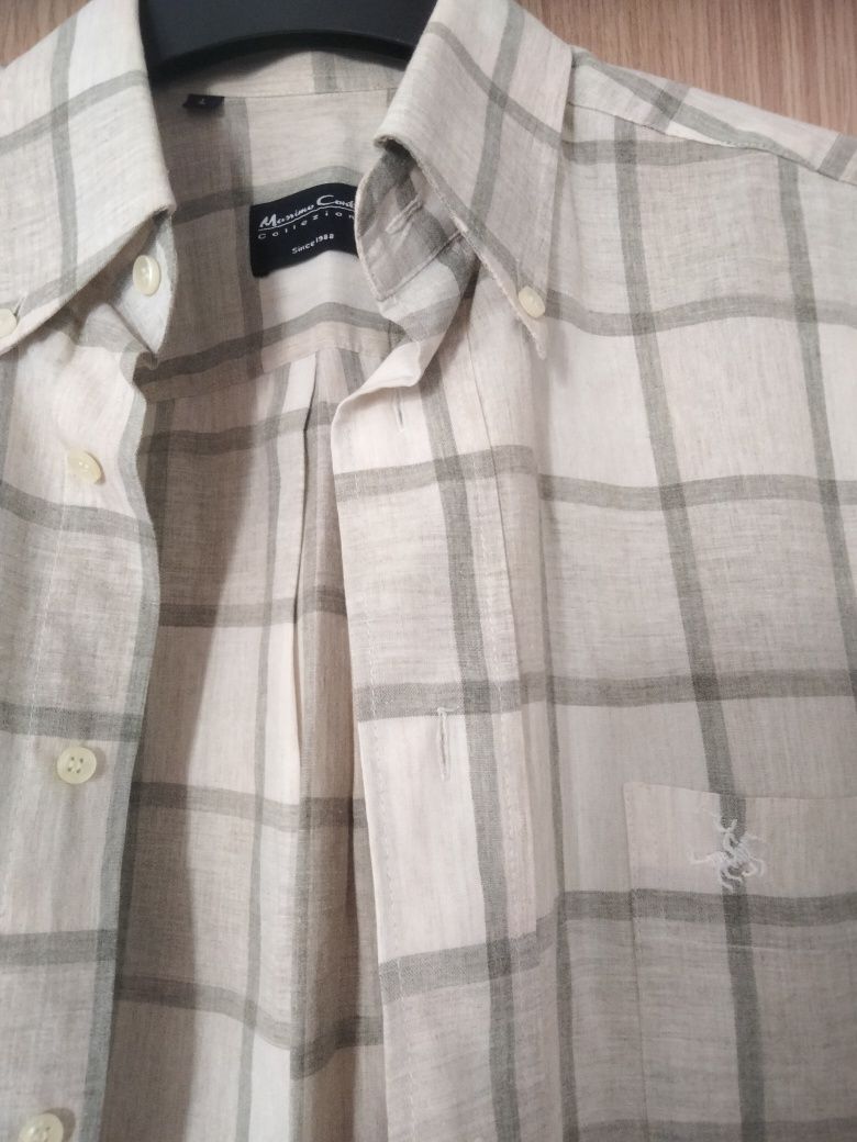 Camisa de homem cinza e branco e bege