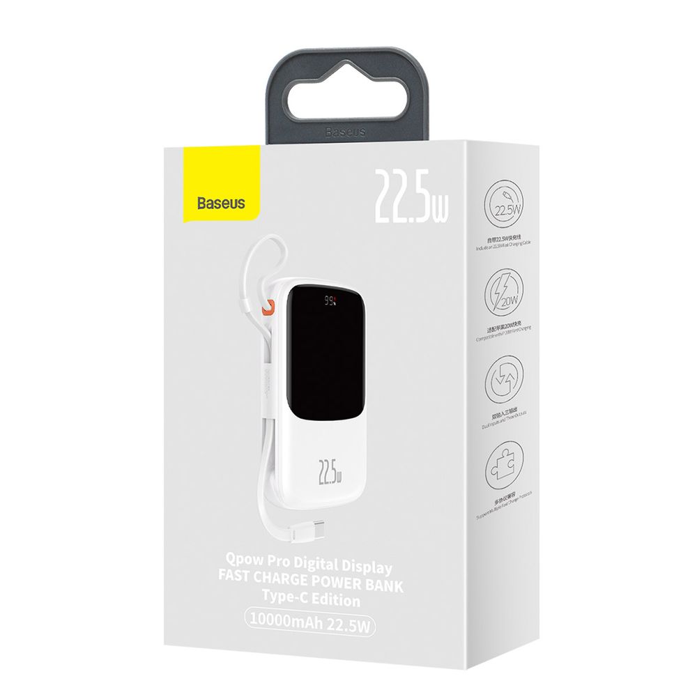 Baseus Qpow powerbank 10000mAh kabel USB C 22.5W QC SCP AFC FCP biały