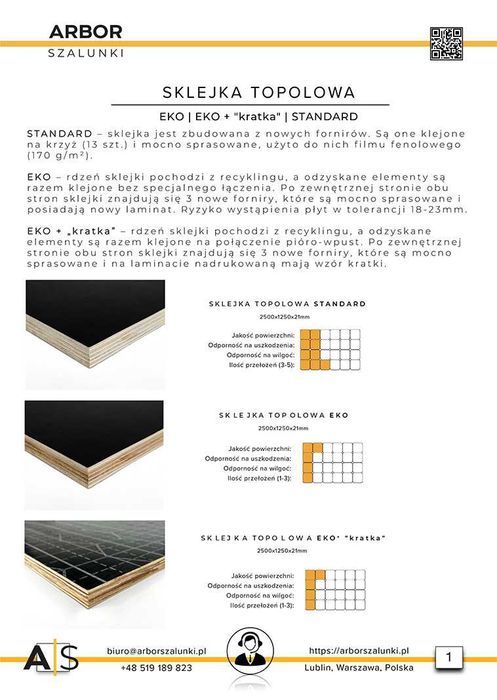Płyta Sklejka Budowlana Szalunkowa Topolowa ECO Kratka STANDARD Eko