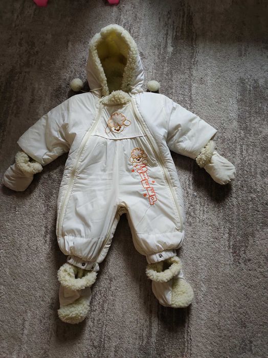 Зимовий конверт комбінезон на овчині  для новонароджених 0-6 місяців