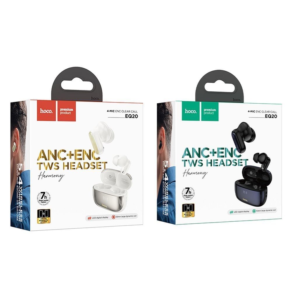 HOCO słuchawki bezprzewodowe bluetooth TWS ANC + ENC EQ20 białe