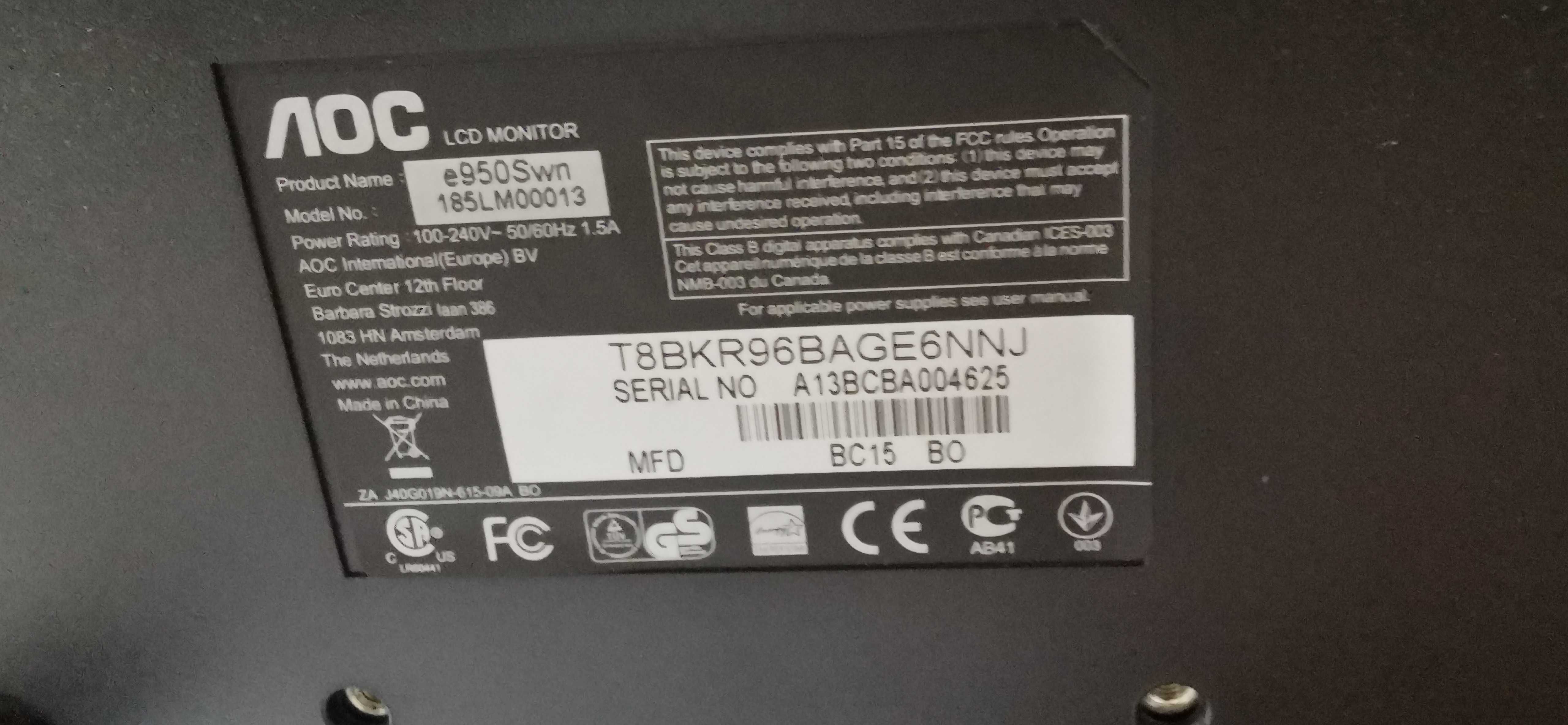 Okazja Monitor AOC E950SWN 18,5" LED 1366 x 768