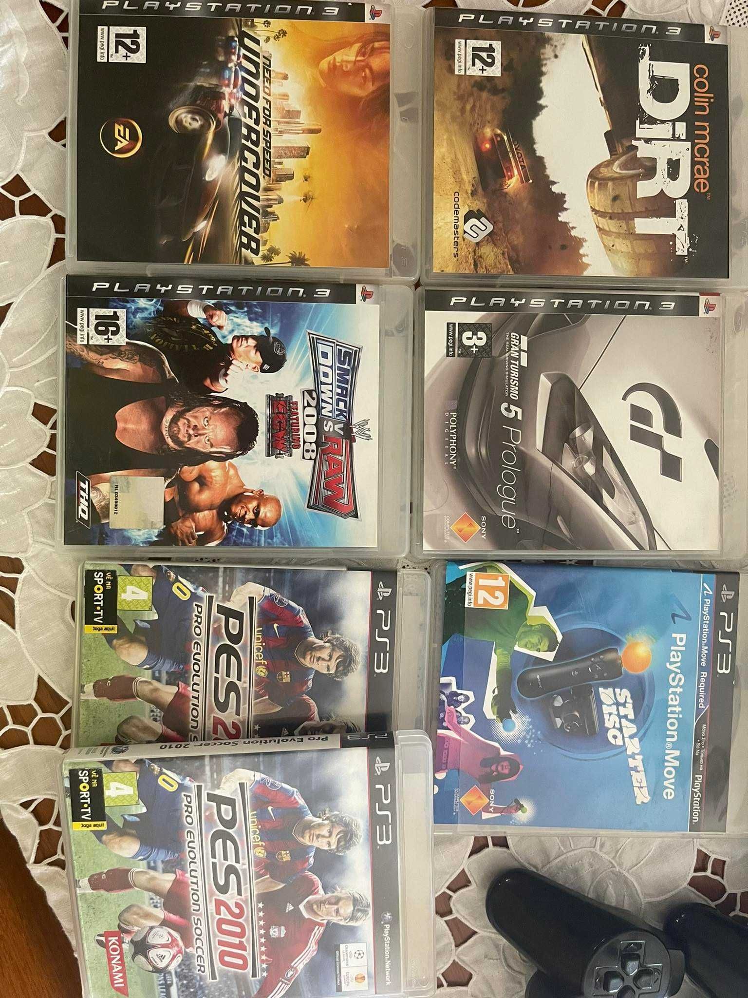 Playstation 3 c/ 2 comandos + Move + 6 jogos