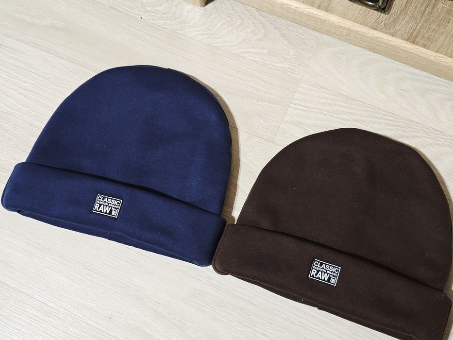 Шапка подвійна на флісі дуже тепла, синя, коричнева