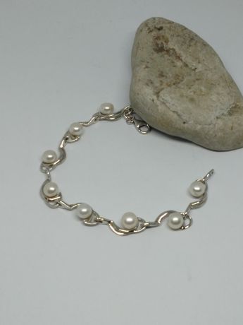 Srebrna bransoletka z perłami,srebro 925