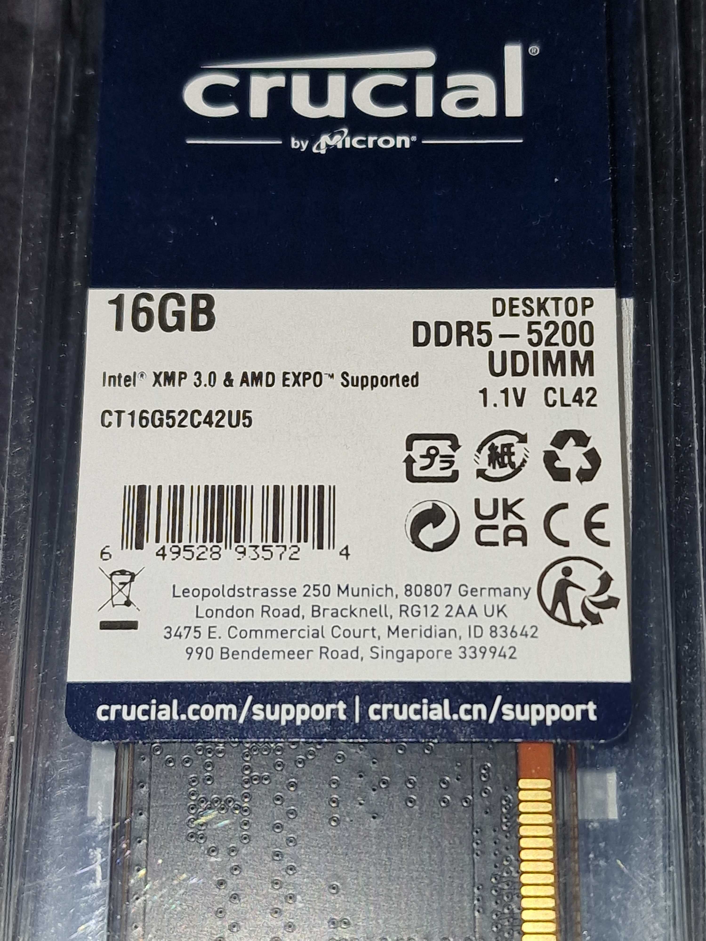 Pamięć RAM DDR5 Crucial  16GB 5200 mhz