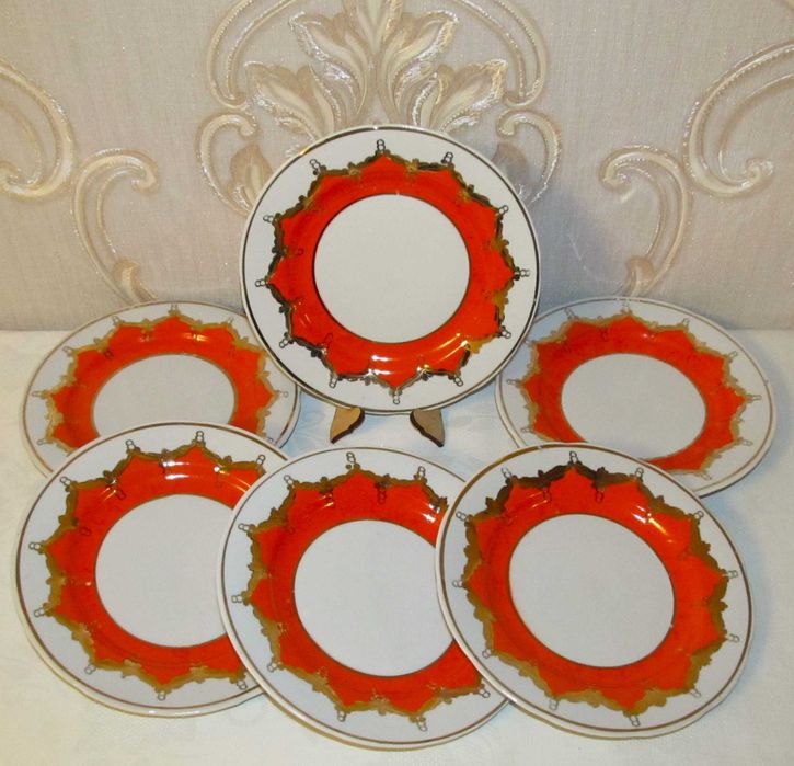 Чайный сервиз "Красный Бутон" 21 предмет фарфор СССР Барановка 70-ые