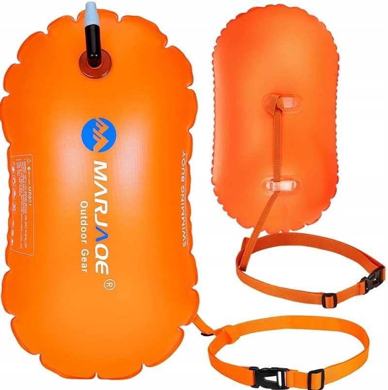 Bojka asekuracyjna do pływania dmuchana 40cm pomarańcz jaskrawy kolor