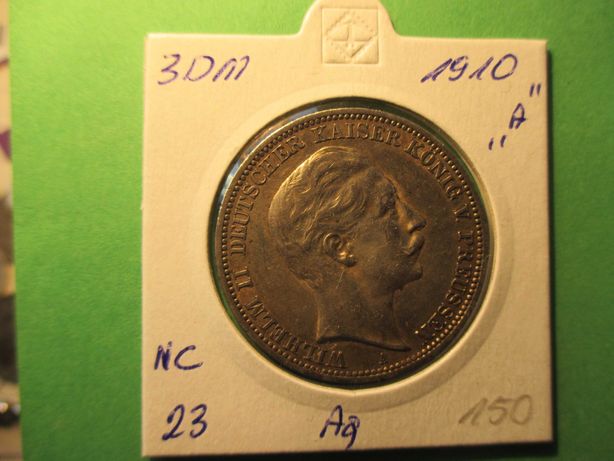 Srebrna moneta 3 Marki z 1910 r. ,,A,,. ORYGINAŁ !!!