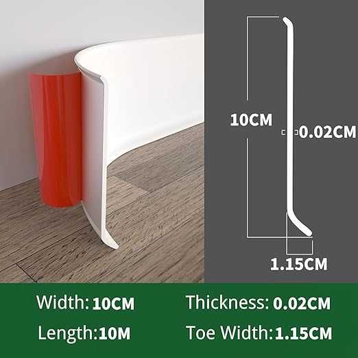 Miękka listwa przypodłogowa 10 cm samoprzylepna, 10 m miękka biała