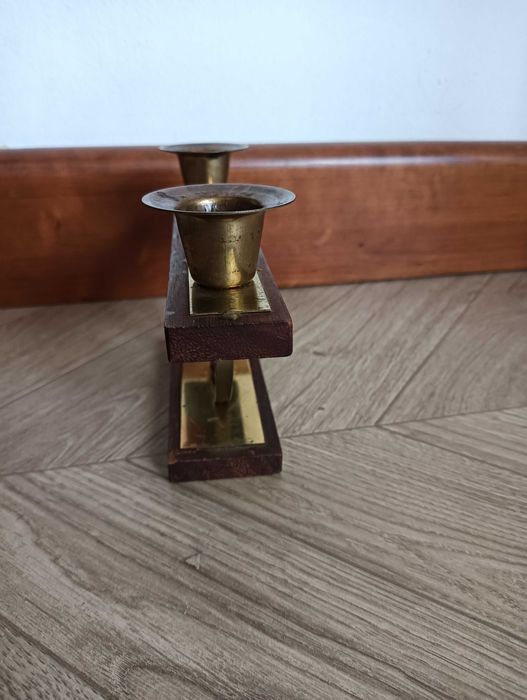 Świecznik na 2 świece drewno i metal
