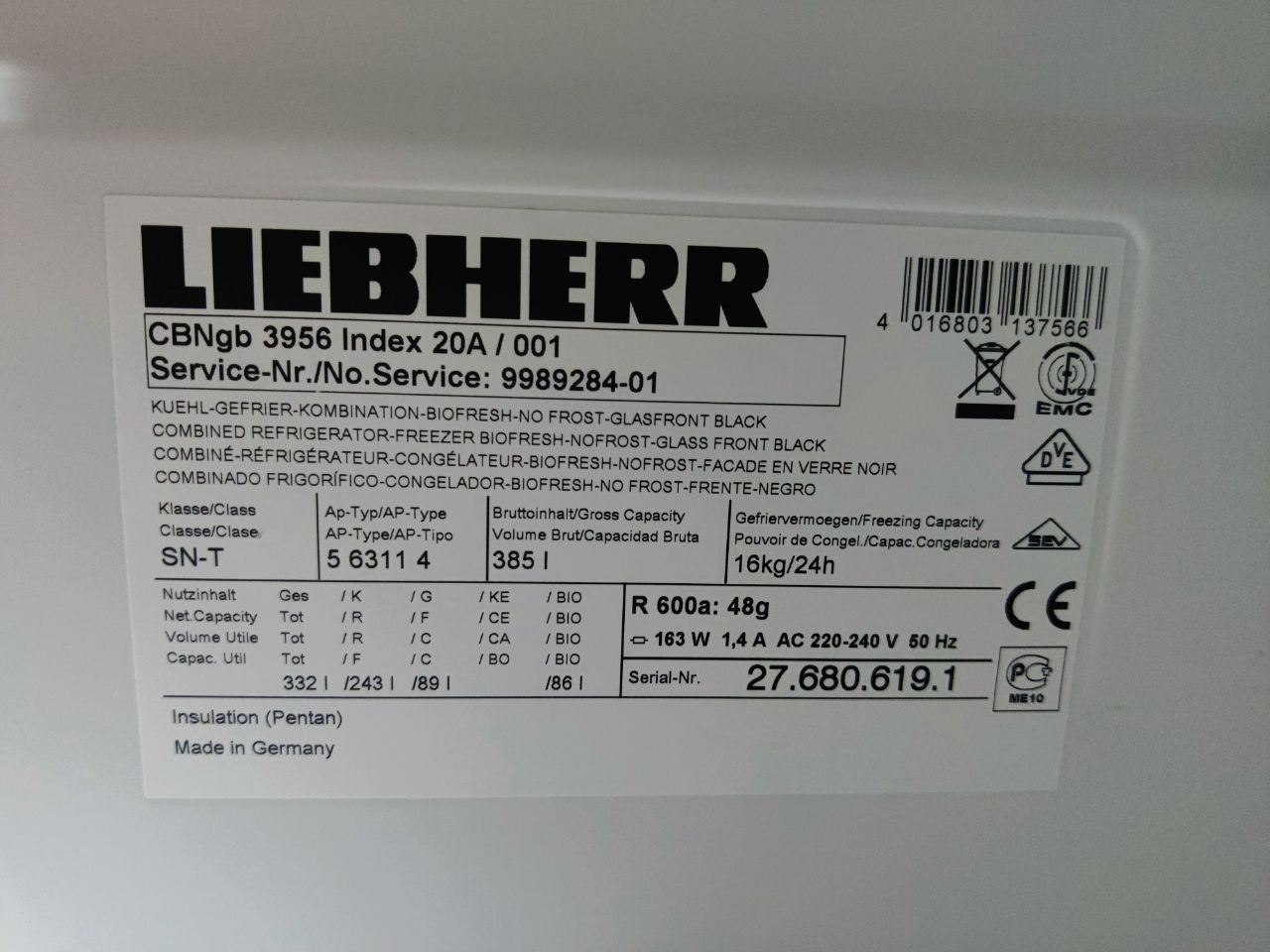 Шикарний холодильник LIEBHERR™ CBNgb3956 у чорному склі. Оригінал.