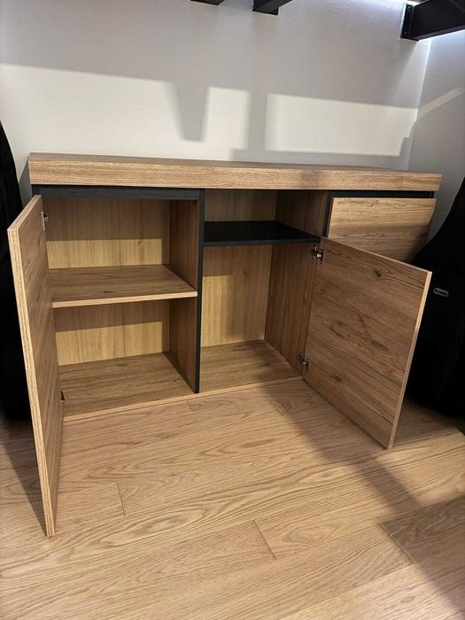 Aparador Madeira Novo Carvalho e Preto Moderno, Nórdico