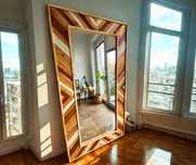 Lustro ścienne drewniane 157x83 rama modrzew design boho GOTOWE