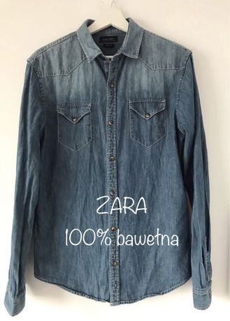 Zara Man Basic koszula męska jeans na zatrzaski
