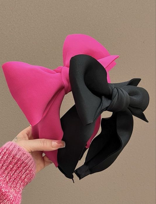 Обруч бант для волосся чорний і рожевий