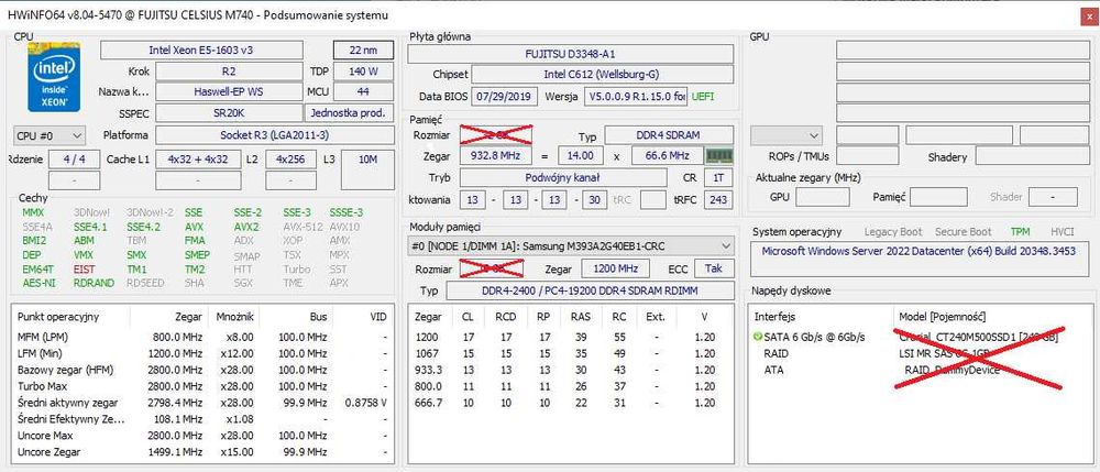 Fujitsu Celsius M740 Stacja robocza Intel Xeon LGA2011-3