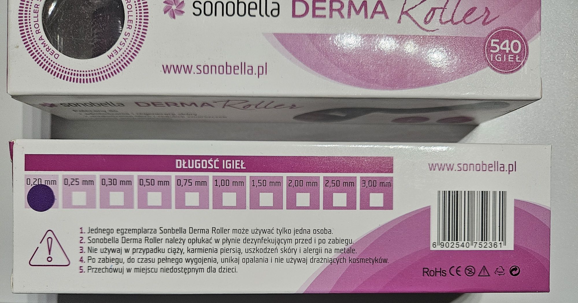 Derma roller, 540 igieł, 020 mm, 8 sztuk