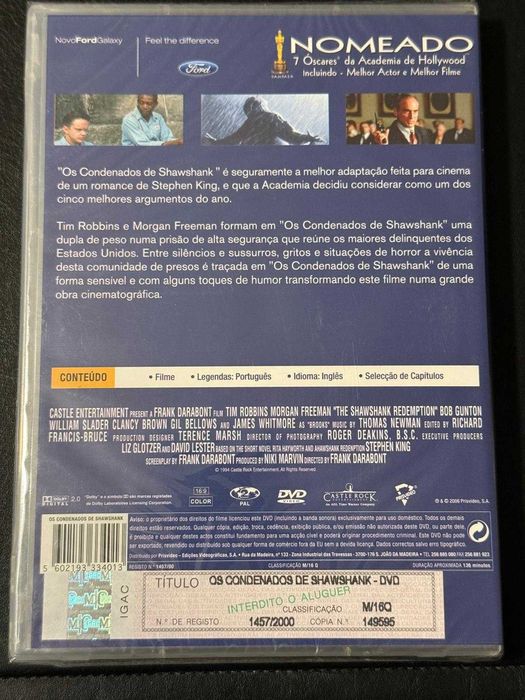 DVD do filme Os condenados de Shawshank [Novo]
