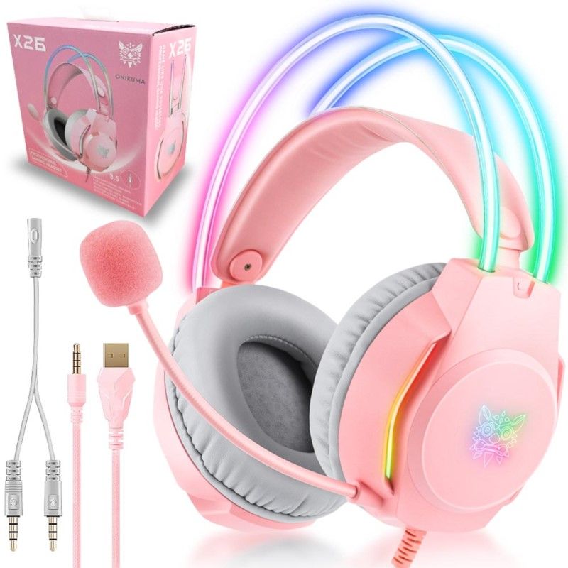Onikuma X26 Słuchawki Gamingowe Nauszne Rgb : Kolor - Różowy
