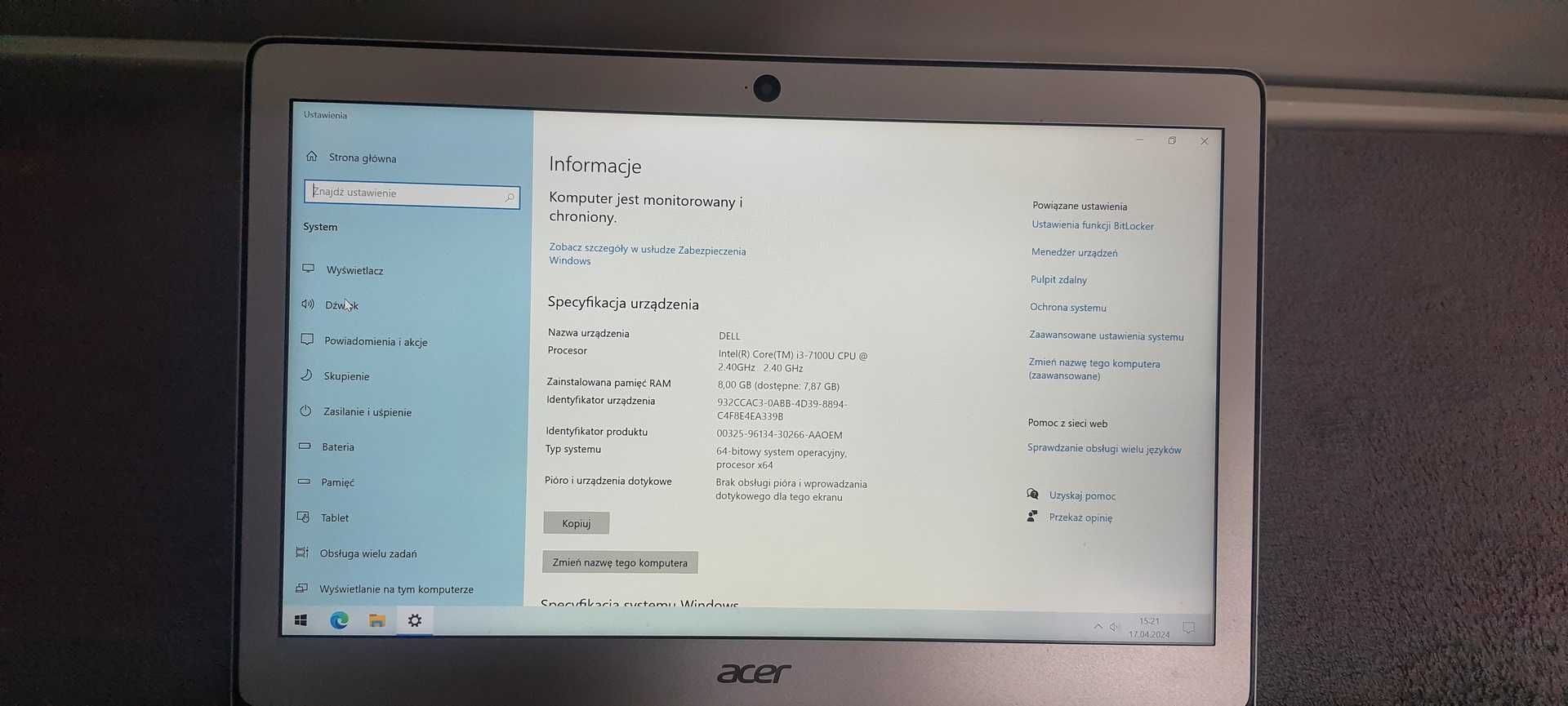 Ultrabook Acer Swift 3 SF-314-51 I3-7100U ; 8GB ; SSD 256GB M2