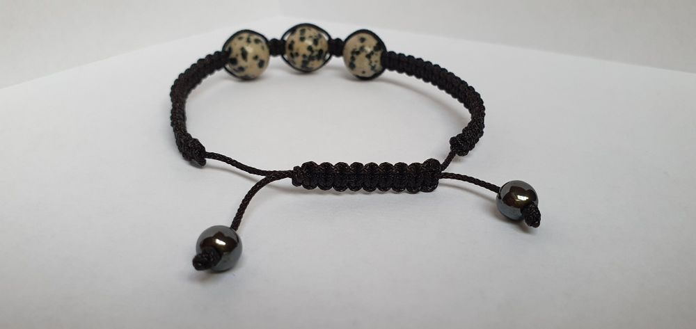 Bransoletka pleciona JASPIS DALMATYŃSKI damska