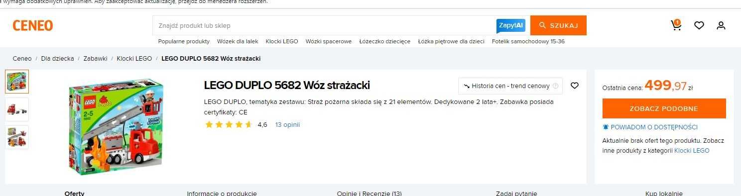 Lego duplo Moja pierwsza remiza strażacka 6138 + Wóz strażacki 5682
