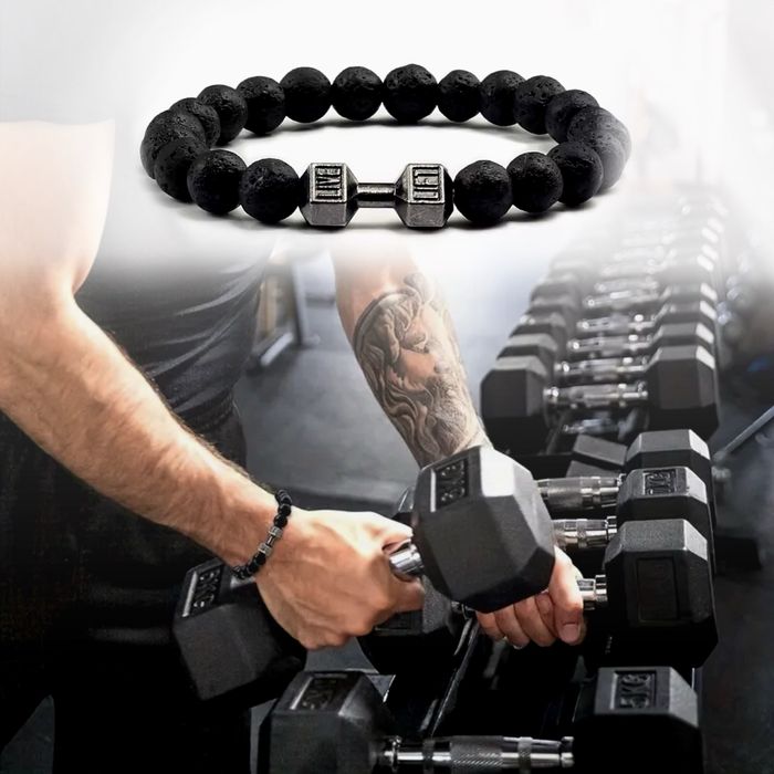 Браслет гантеля чоловічий чи жіночий вулканічна лава з каменя спорт