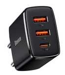 Ładowarka sieciowa USB Baseus 30W 1x USB-C 2x USB kolor: czarny
