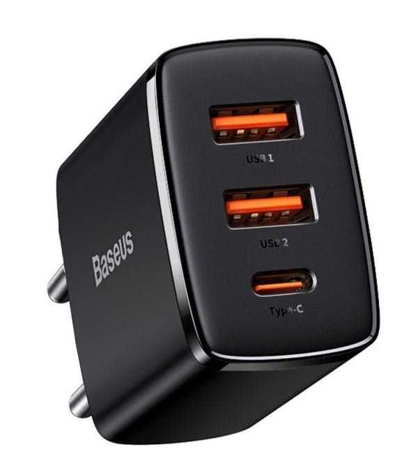 Ładowarka sieciowa USB Baseus 30W 1x USB-C 2x USB kolor: czarny