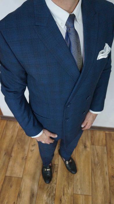 Garnitur Dwurzędowy Isaac Dewhirst Rozmiar 50 Kolor Granat Krata