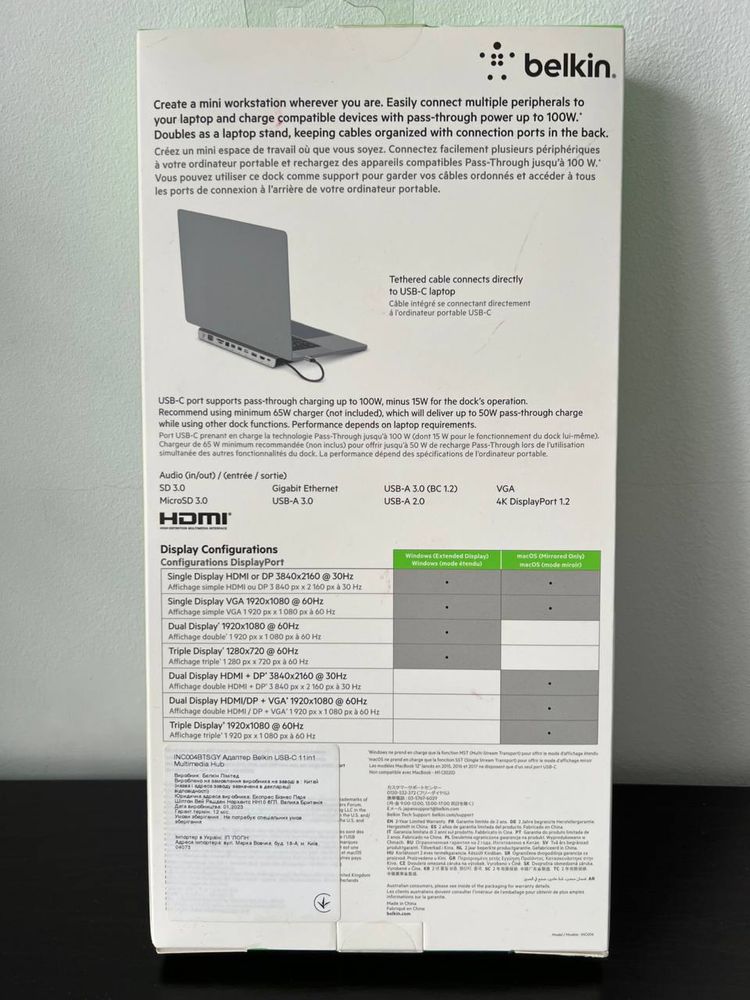 Док-станція Belkin USB-C 11in1 Multimedia Hub (Gray) (INC004BTSGY)