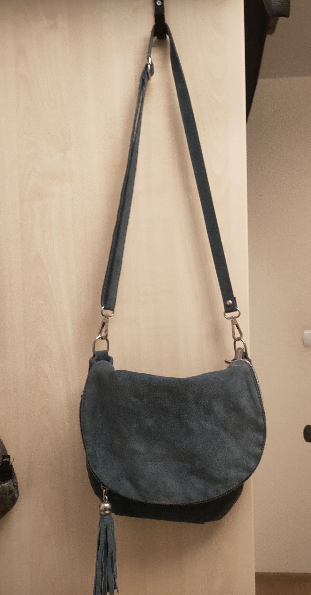 Torebka Boho, skóra, zamsz