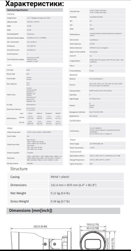 Видеокамера 2МП. Dahua DH-IPC-HFW1230S1-S5