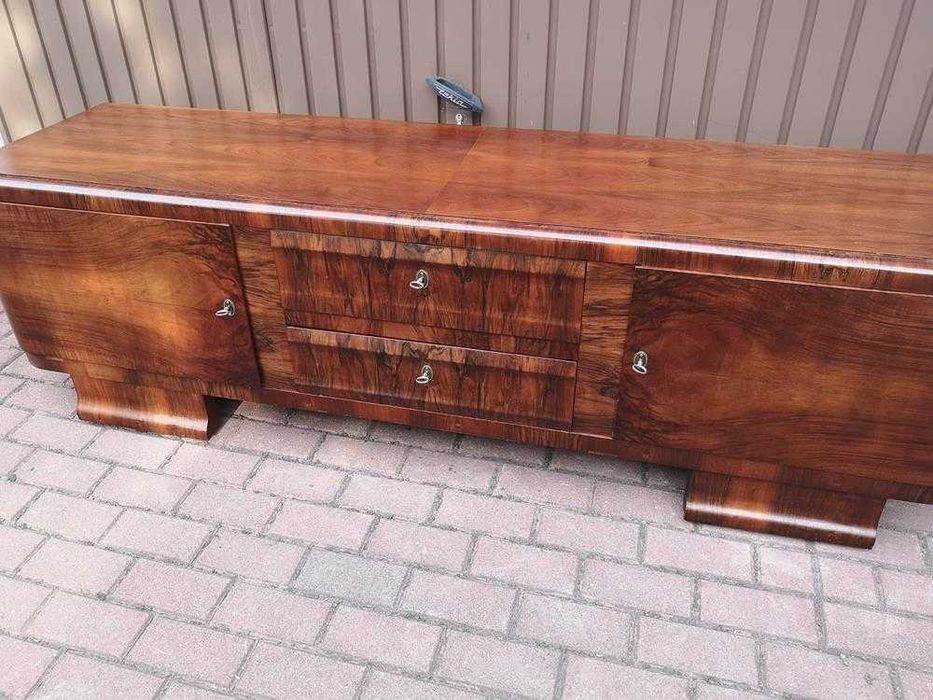 Komoda ART-DECO RTV Niska Orzech 198 Zgrabna Stara Antyk Po Renowacji.