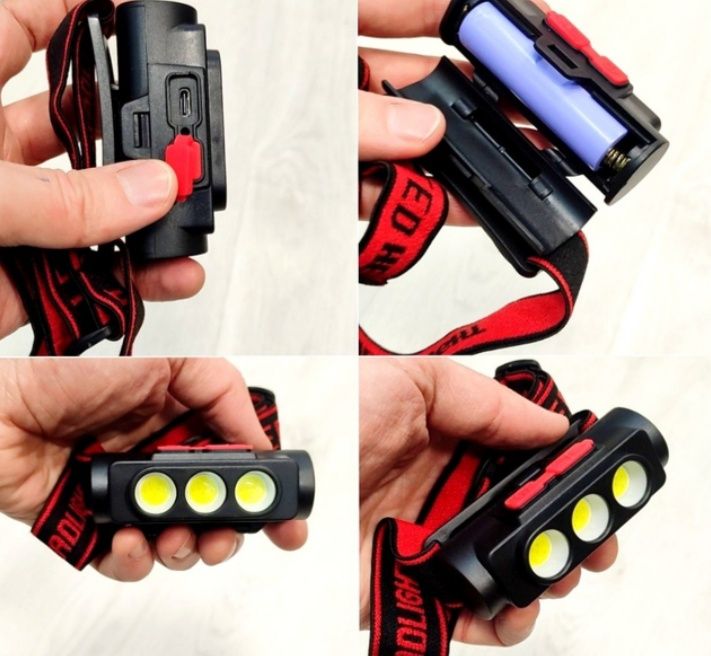 Налобний ліхтарик Bailong АКБ, червоне світло, змінний АКБ