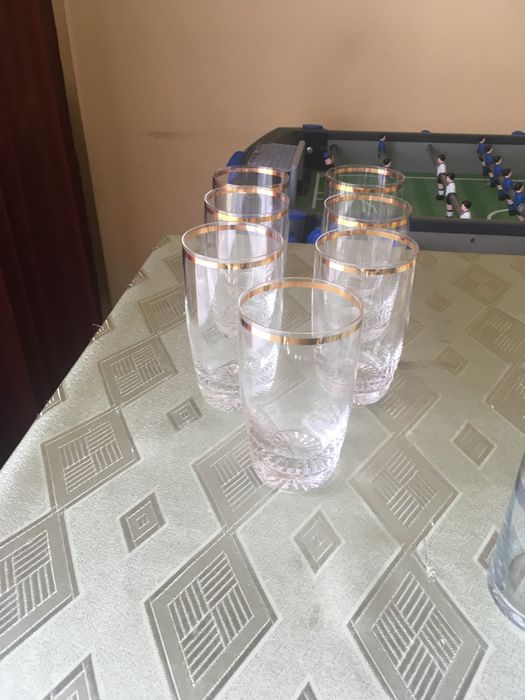 Szklanki ze złotym paskiem z PRL 7 szt