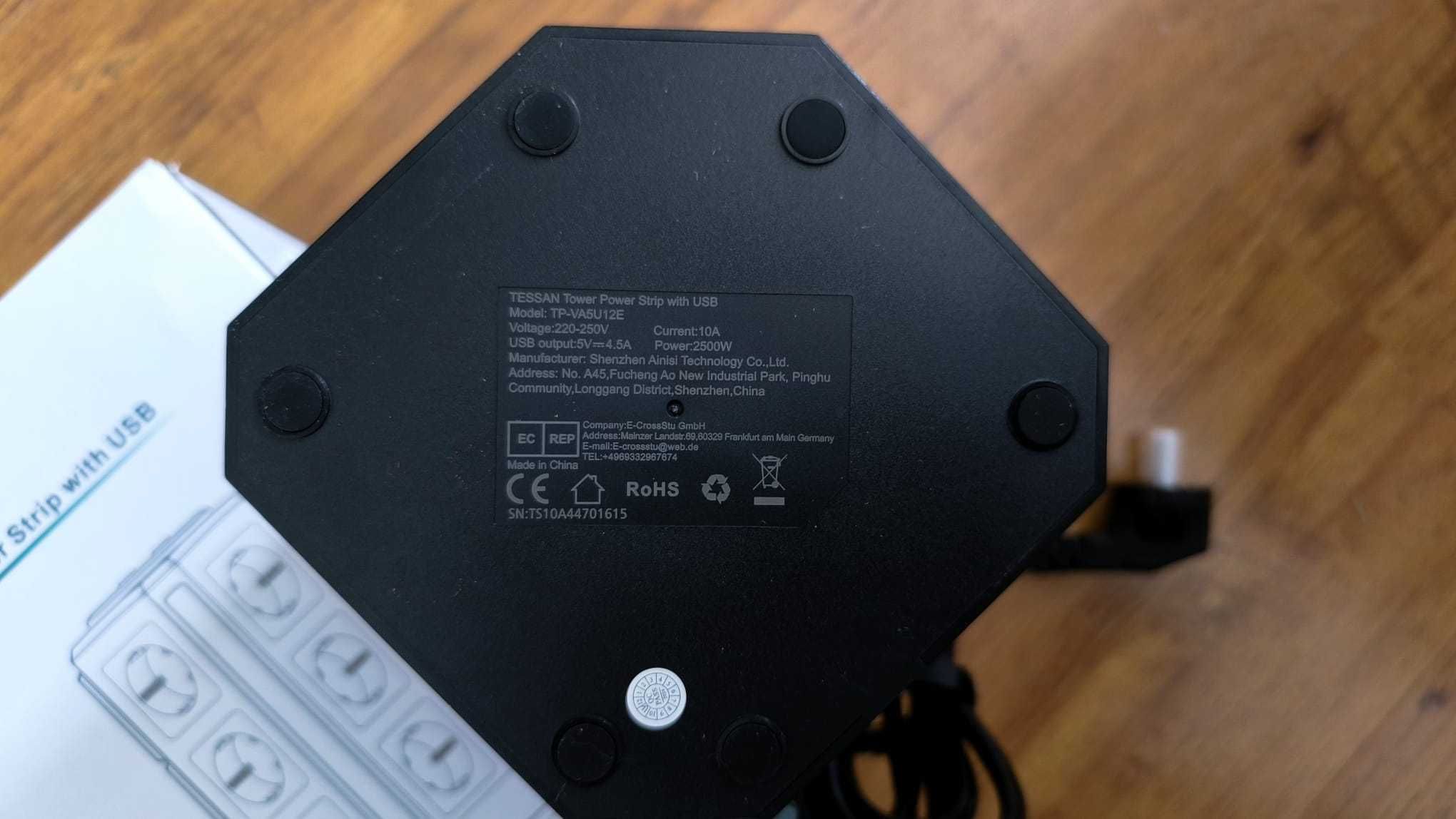 TESSAN Listwa Zasilająca Pionowa wieża 12 Gniazd + 5 USB 2m 2500 W