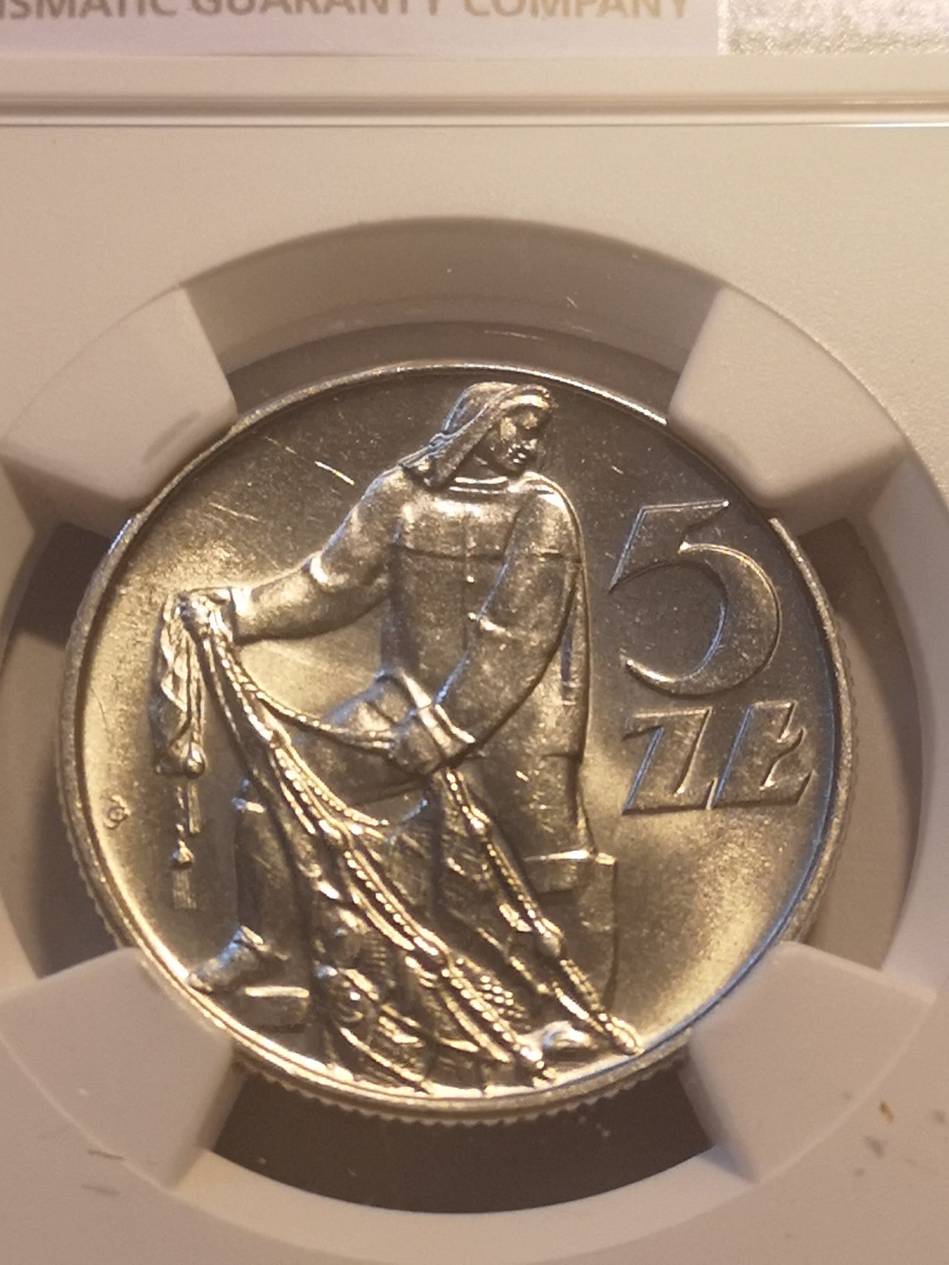 Moneta obiegowa prl 5 zł z rybakiem 1973r MS 63
