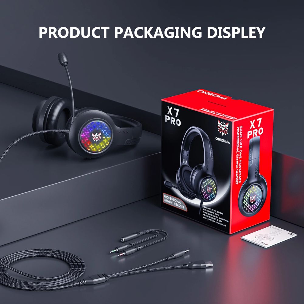 Headset Gaming ONIKUMA X7 Pro com Fio e Luz RGB