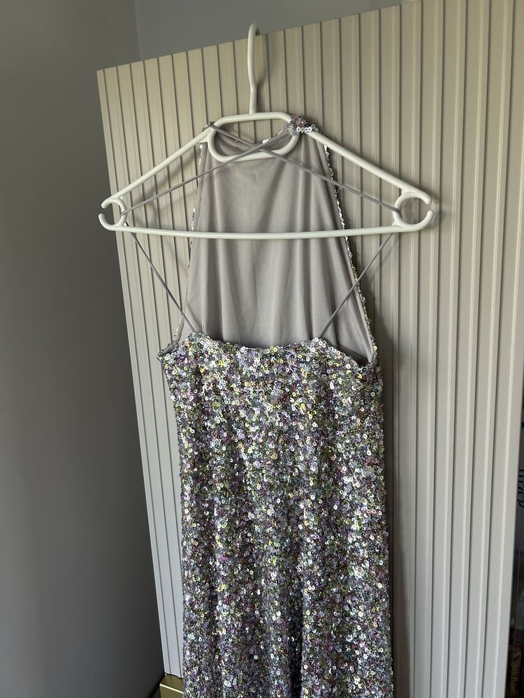 Midi / długa sukienka cekinowa Zara, halter