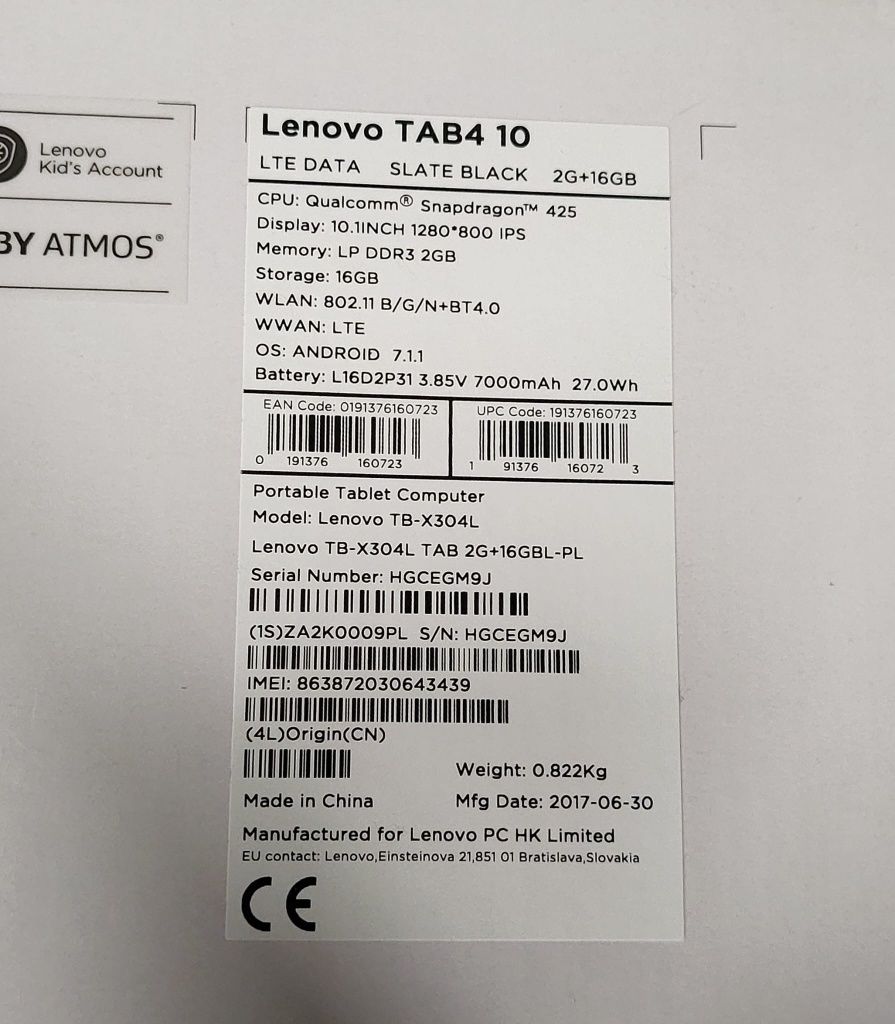 Tablet Lenovo tab4 10