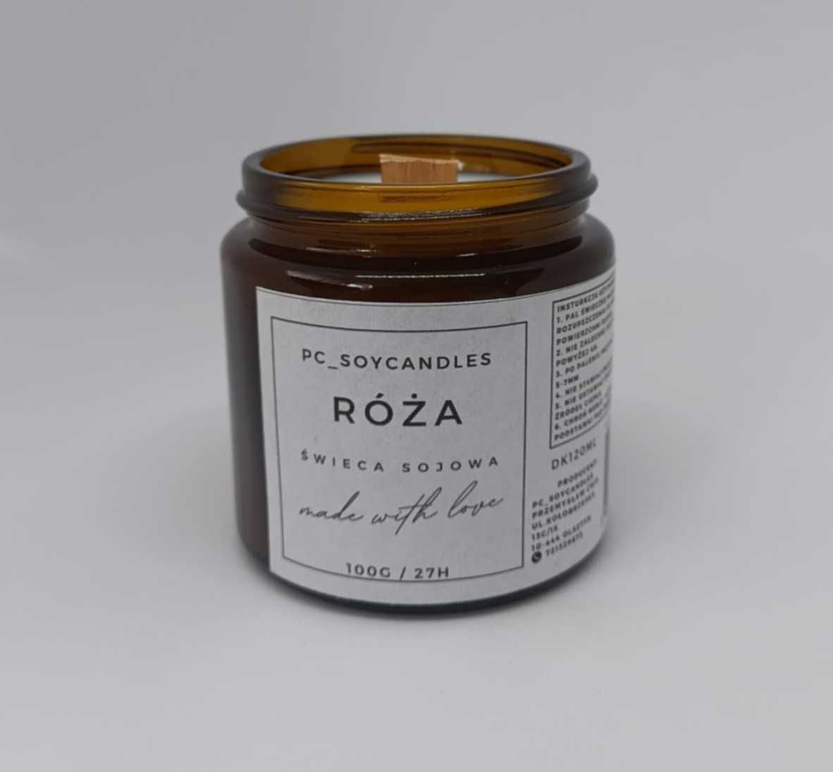 Świeca Sojowa Zapachowa Róża 120ml 27h Drewniany Knot
