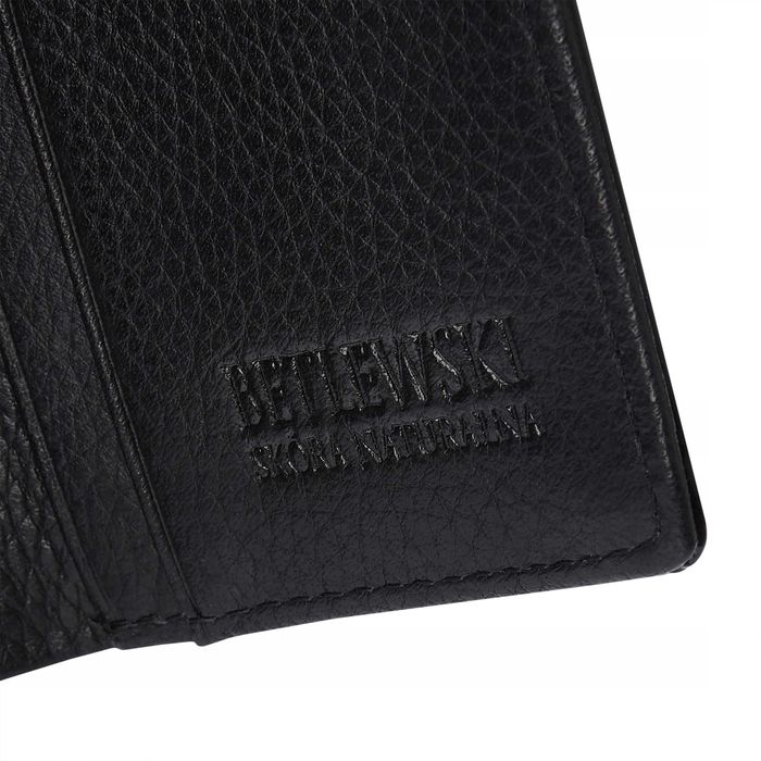 BETLEWSKI Portfel Damski Skórzany Czarny Lakierowany Mały Błyszczący