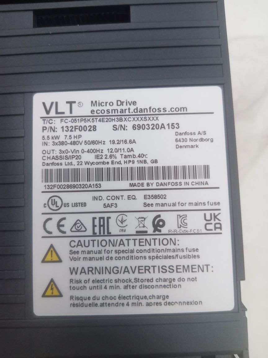 Частотний перетворювач Danfoss VLT Micro Drive FC51 5,5 кВт