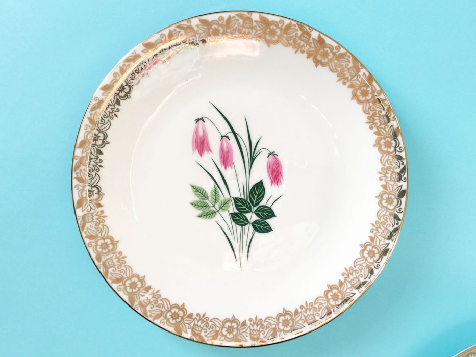 Conjunto de 4 Pratos Winterling, Alemanha / anos 40 / Padrão de flores