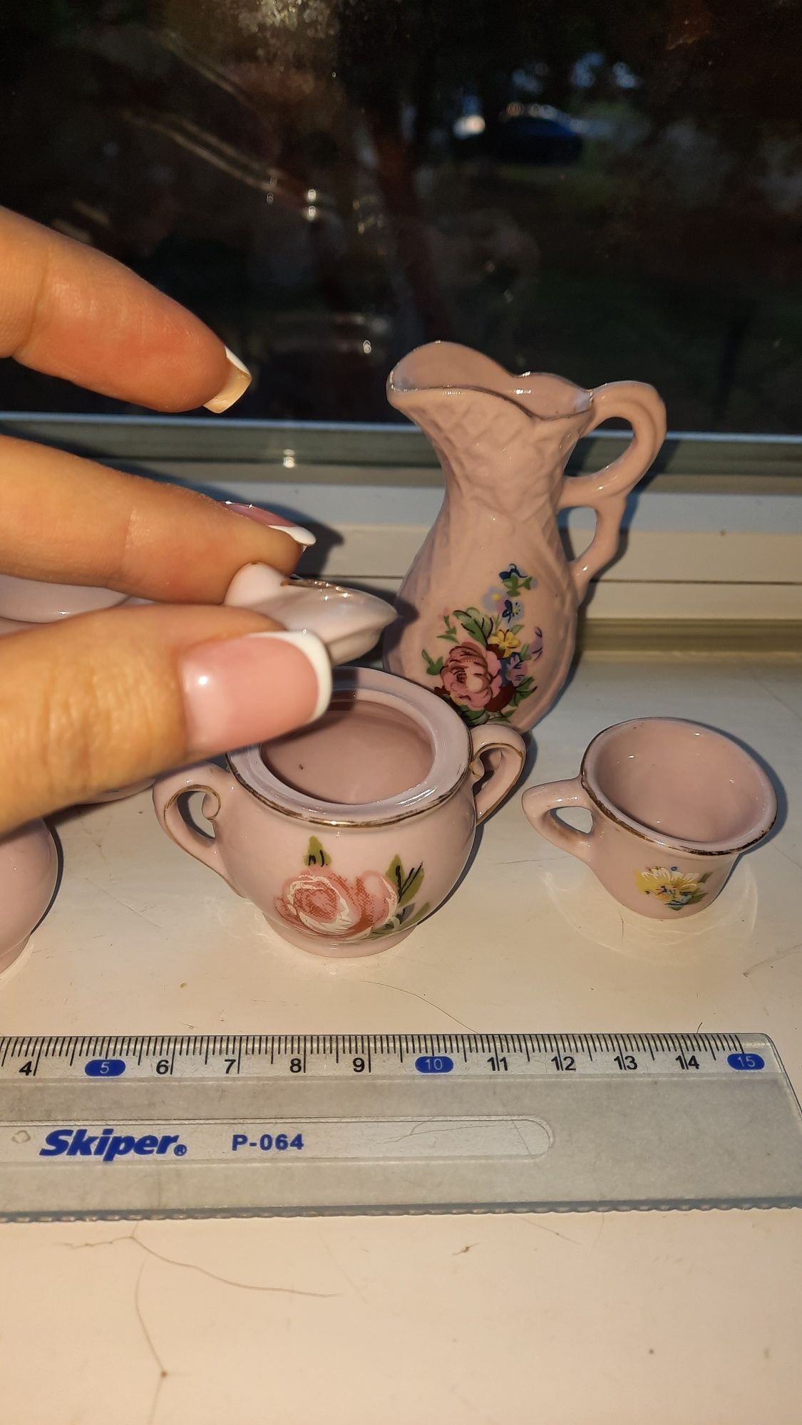 Посудка мини розовый фарфор кукольная
