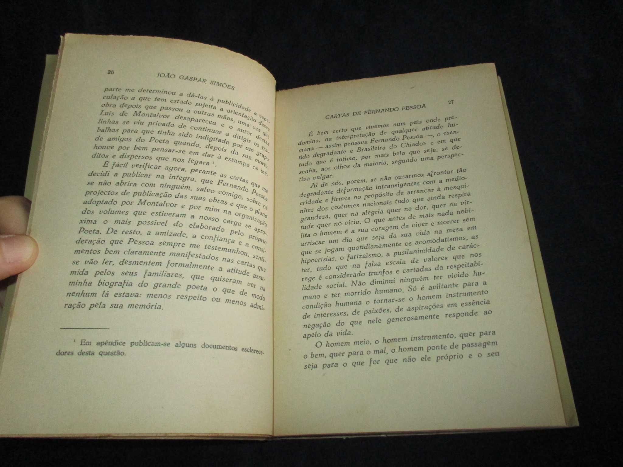 Livro Cartas de Fernando Pessoa a João Gaspar Simões 1ª edição