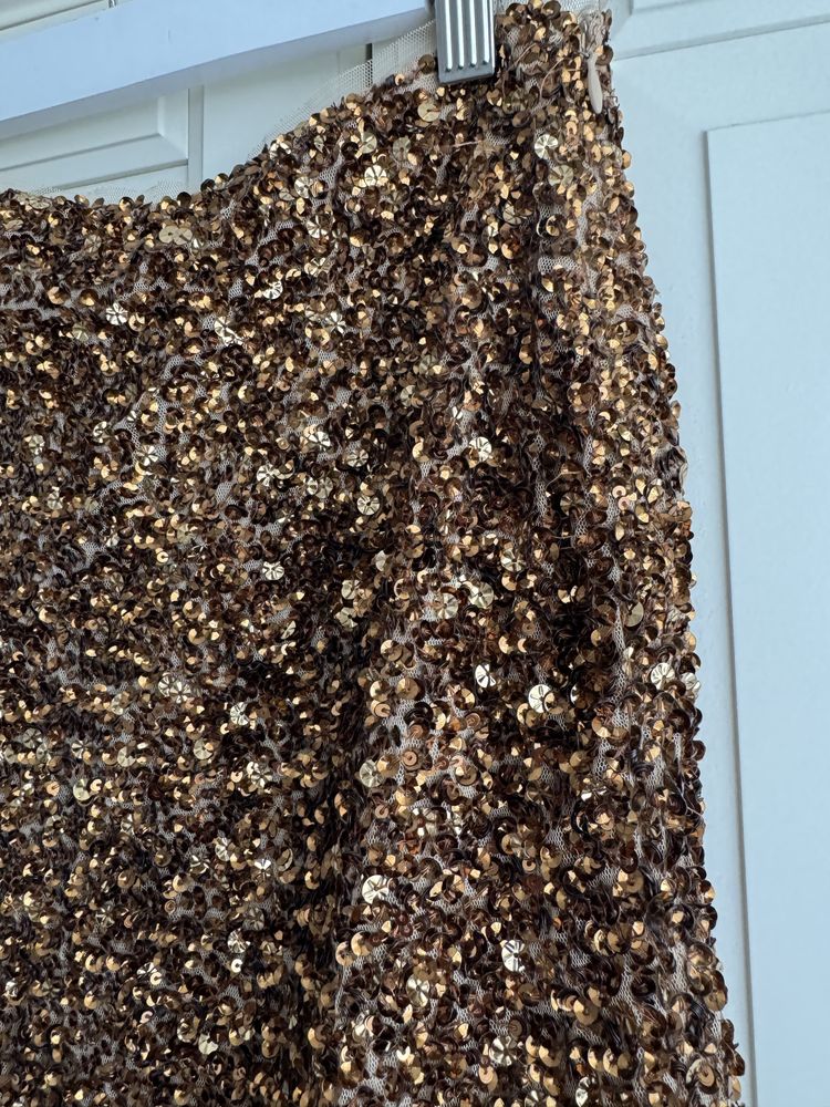 Spódnica Massimo Dutti złote cekiny XS S M