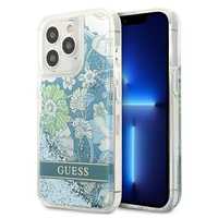 Guess Etui iPhone 13 Pro / 13 6,1" Zielony Flower Liquid Glitter